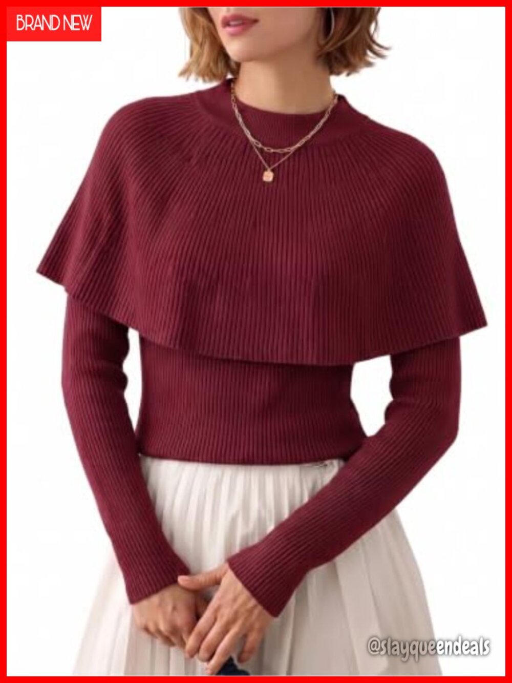 Women's Poncho Sweater Set Lightweight Ribbed Knit Pullover Cape Top
